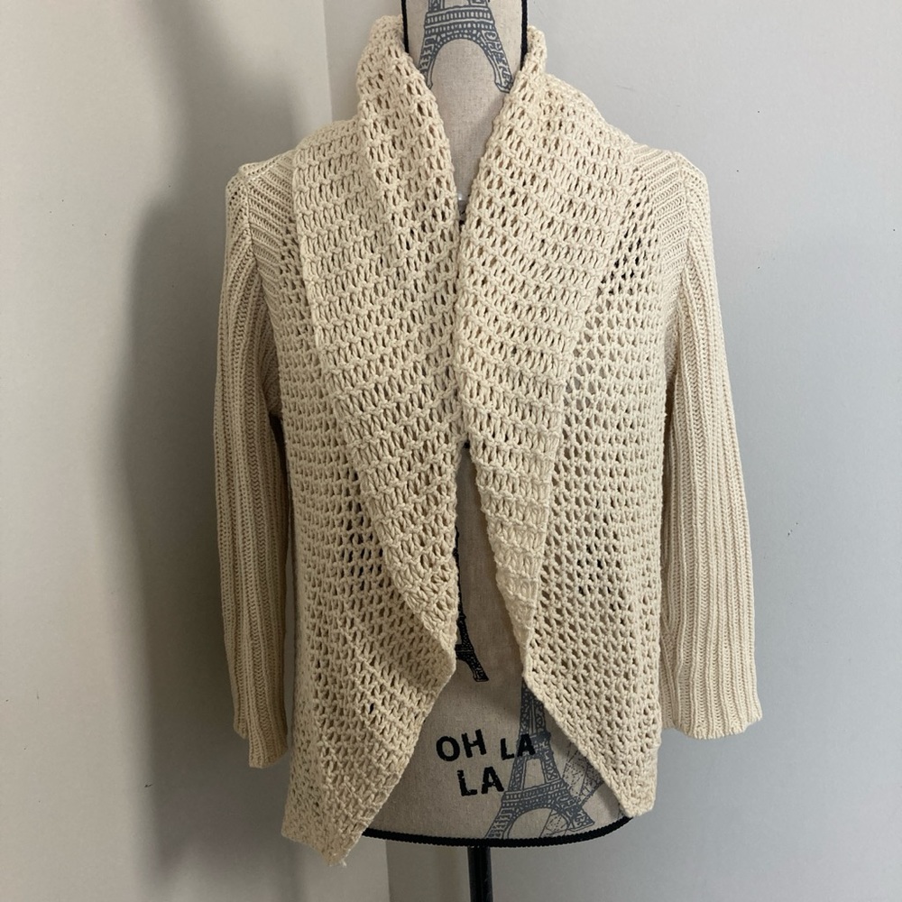 Whitewash Women’s Cream Bohemian Open Cardigan Knit Long Ribbed Sleeves Sweater